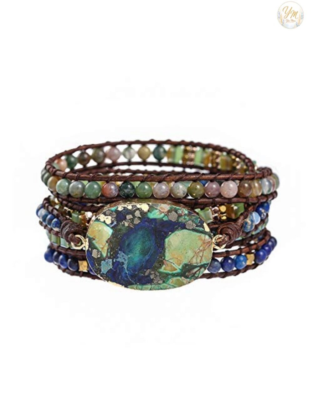 Natural Stone Crystal Leather Wrap Bracelet Adjustable Boho